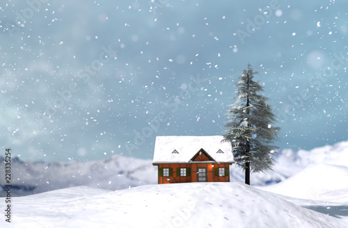 House or cottage in winter for christmas,3d illustration