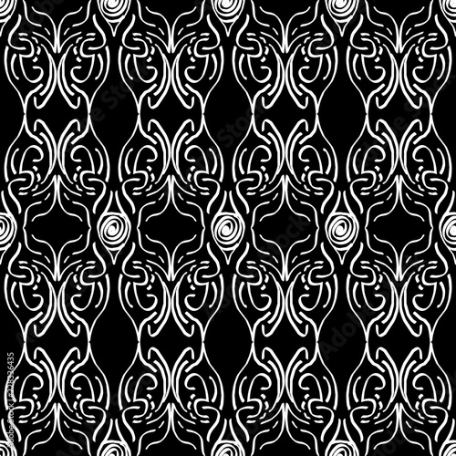 Seamless texture of geometric, floral ornament. decorative square background with hand drawn Indonesian tribal ornament. Vector illustration. Ready for textile design, fabric, and interior design.