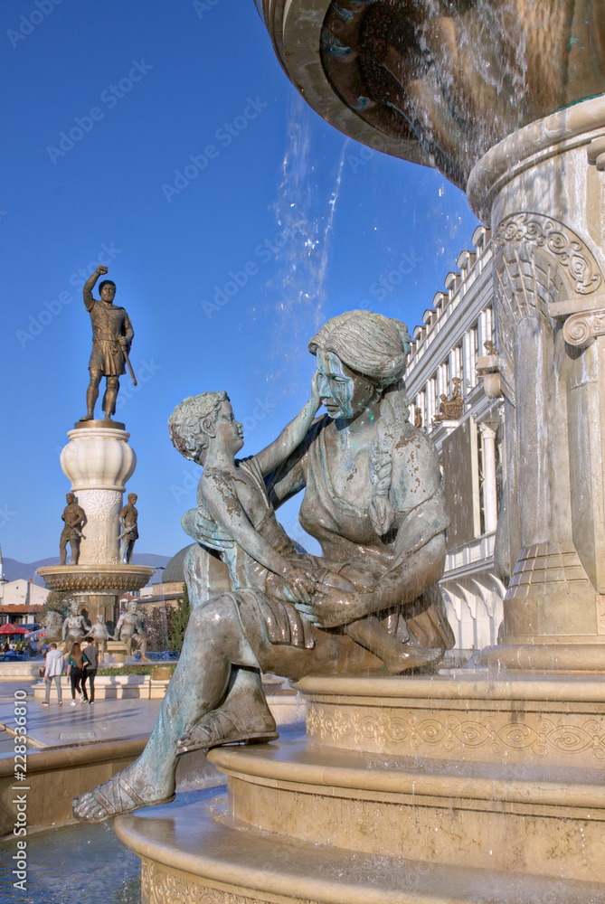 Skopje Macedonia, Woman statue under fountain