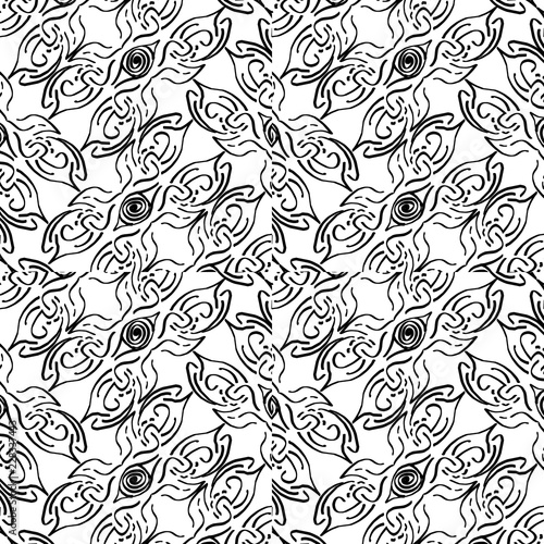 Seamless texture of geometric, floral ornament. decorative square background with hand drawn Indonesian tribal ornament. Vector illustration. Ready for textile design, fabric, and interior design.