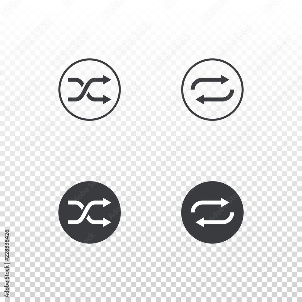 Shuffle and loop icon isolated on transparent background. Outline element for design mobile app, website or music player. Vector interface button Shuffle and loop icon isolated on transparent background. Outline element for design mobile app, website or music player. Vector interface button