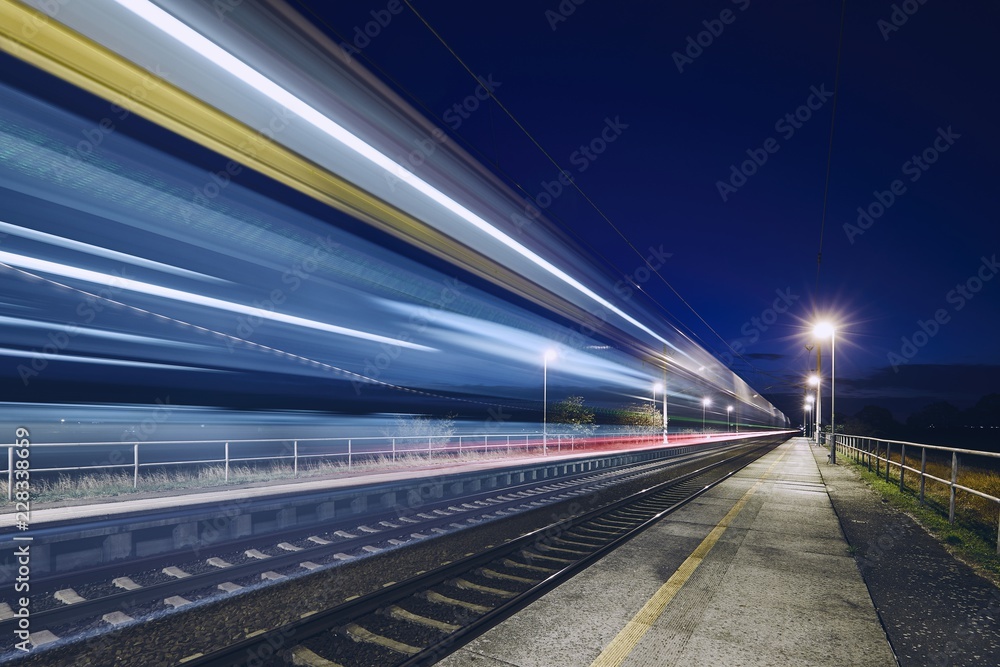Light trails of passenger train