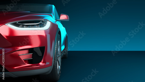 front of the red car front view 3d render in darck blue © nosorogua