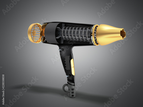 internal structure of the hair dryer 3d render on grey photo