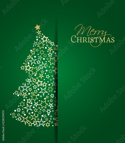 Vector illustration of a Christmas background. Christmas tree made of stars. Happy Christmas greeting card.