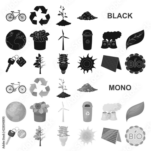 Bio and ecology black icons in set collection for design. An ecologically pure product vector symbol stock web illustration.