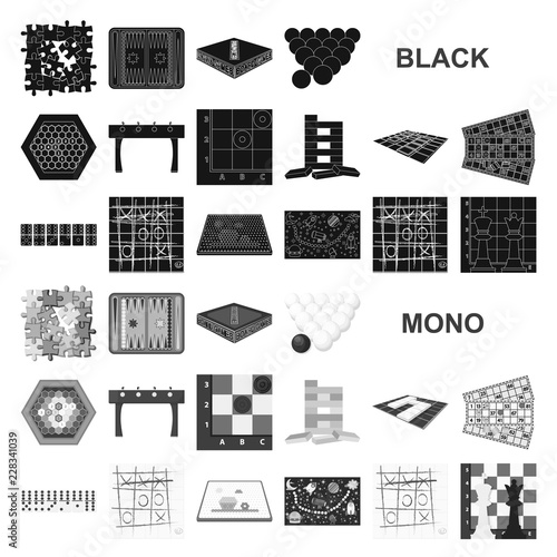 Board game black icons in set collection for design. Game and entertainment vector symbol stock web illustration.