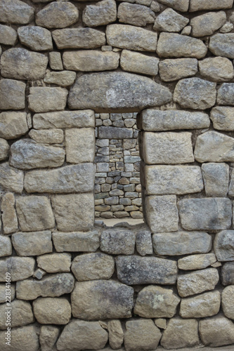 An ancient wall of the inca civilization in Machu Pichuu Cuzco  Peru