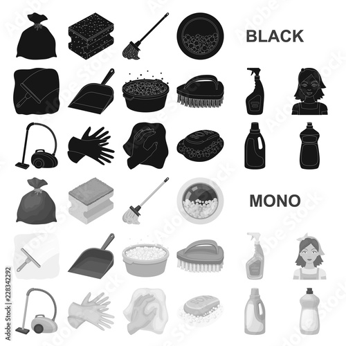 Cleaning and maid black icons in set collection for design. Equipment for cleaning vector symbol stock web illustration.
