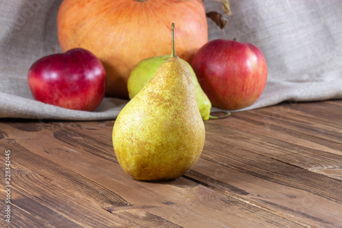 pear on a wooden board
