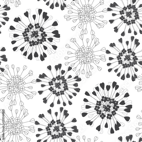 Shepherd's purse. Seamless pattern with inflorescences of a plant. Vector monochrome illustration on a white background.