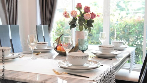 Wallpaper Mural Dinner set with marble tables and rose Torontodigital.ca