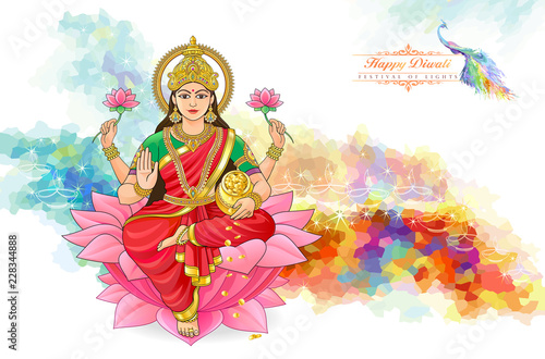 The Hindu goddess of wealth. Divine being sitting on a flower.