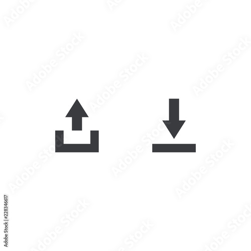 Export and import file icons. Upload, download sign. Share document symbol. Interface button. Element for design mobile app or website.