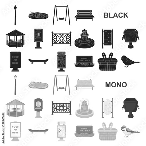 Park, equipment black icons in set collection for design. Walking and rest vector symbol stock web illustration.