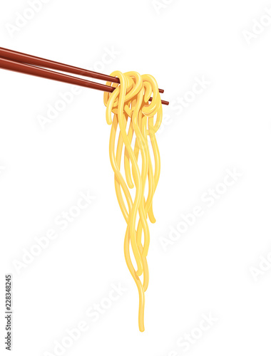 Chinese noodles at chopsticks Fast-food meal, isolated white photo