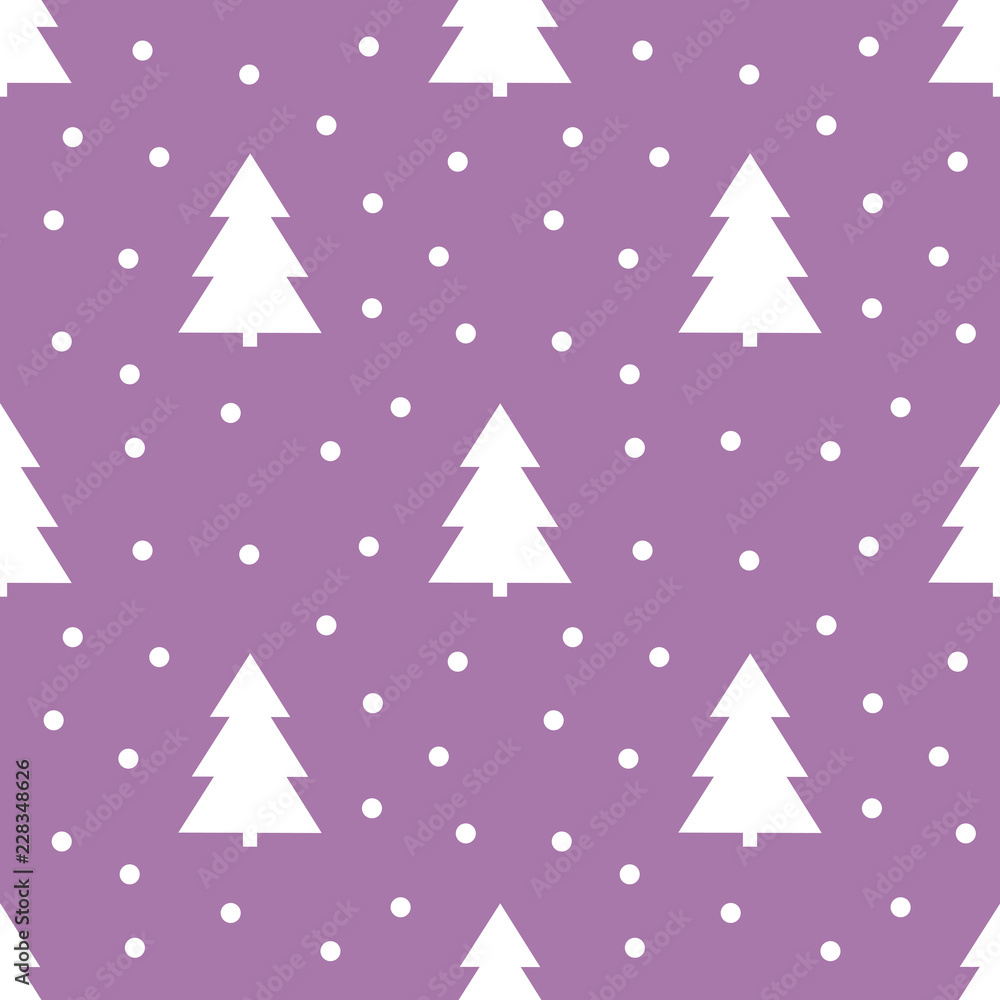 Winter Christmas trees pattern on purple background