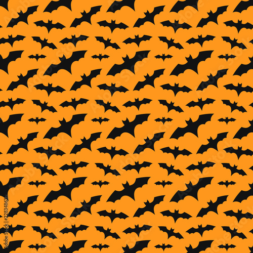Bats colony orange seamless pattern