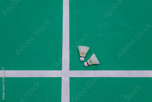 badminton shuttlecock on green court