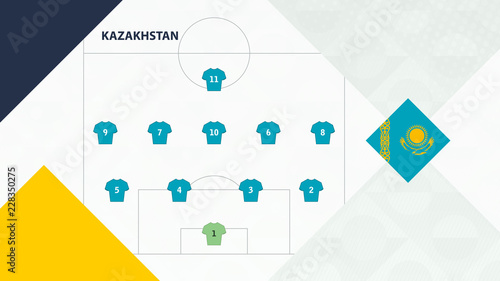 Kazakhstan team preferred system formation 4-5-1, Kazakhstan football team background for European soccer competition. photo