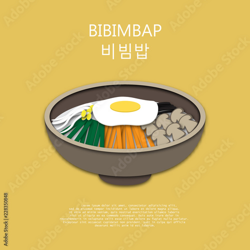 Bibimbap paper art style for background.Translated : Bibimbap