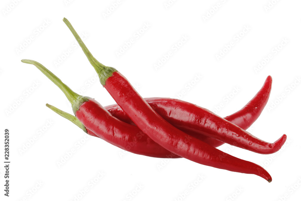 heap of red hot chili pepper isolated on white background