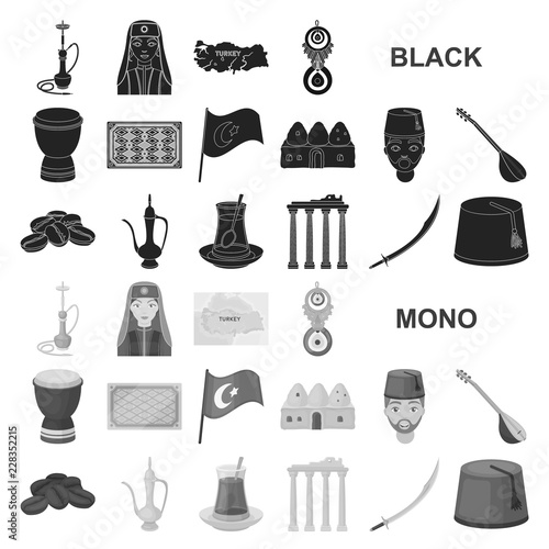 Turkey country black icons in set collection for design.Travel and attractions vector symbol stock web illustration.