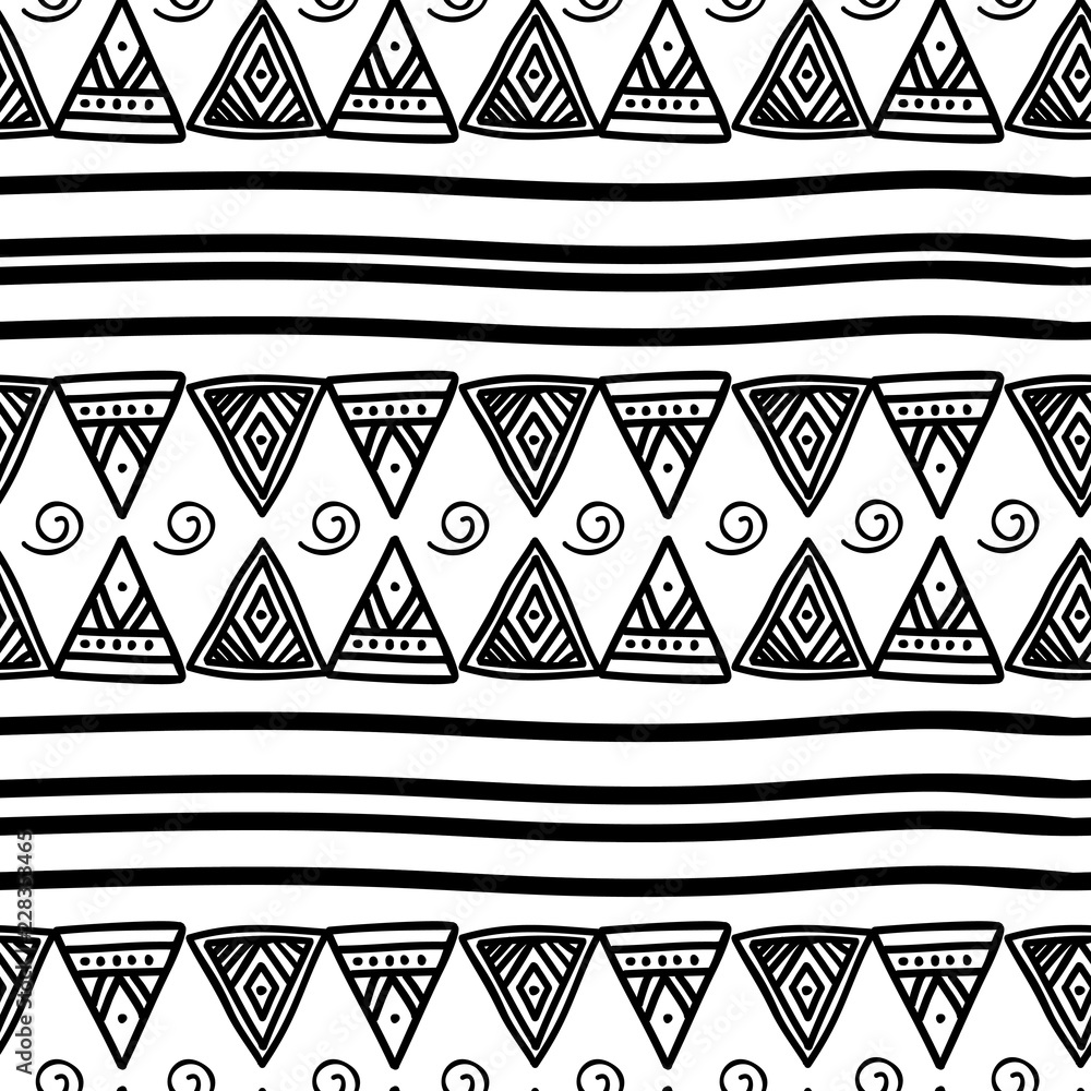Aztec seamless pattern with black white tribal hand drawn multicolor ...