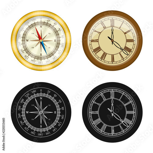 Vector design of clock and time icon. Collection of clock and circle stock symbol for web.