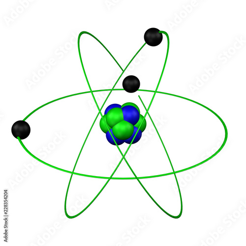 Model of the atom. 3D rendering. photo