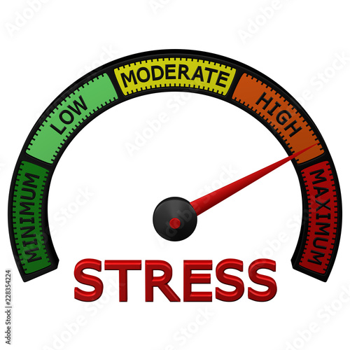 Stress meter with arrow. 3D rendering.