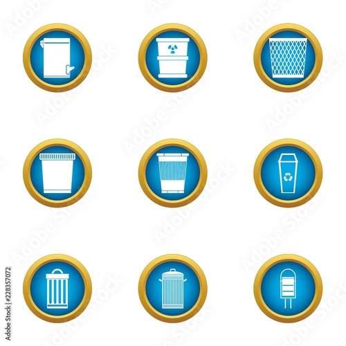 Production waste icons set. Flat set of 9 production waste vector icons for web isolated on white background