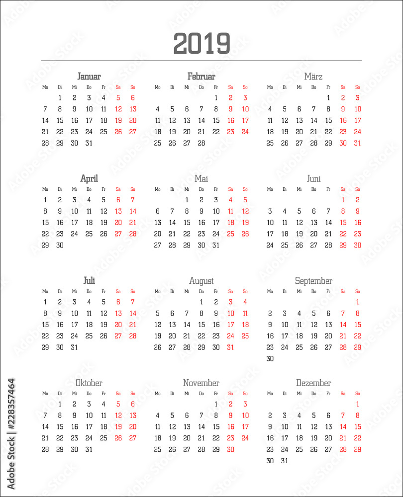Kalendarium für 2019 Kalendarium für 2019
