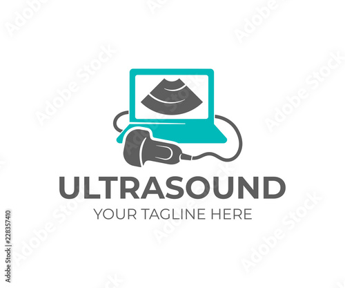 Ultrasound diagnosis, ultrasound machine and sonogram, logo design. Medical research, gynecology clinic, polyclinics, obstetrics and hospitals, vector design and illustration