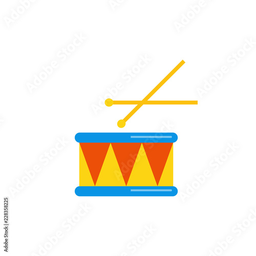 Drum baby toy in flat design. Vector cartoon illustration.