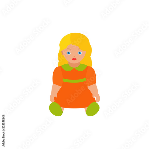 Doll baby toy in flat design. Vector cartoon illustration.