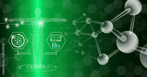 abstract background technology concept in green light,human body heal,technology modern medical science in future and global international medical with tests analysis clone DNA human