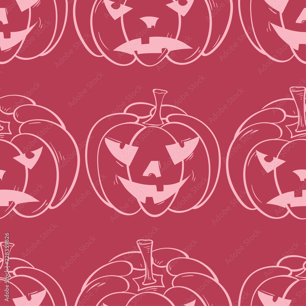 Fototapeta premium Halloween pumpkin pattern. Pink beige seamless background
