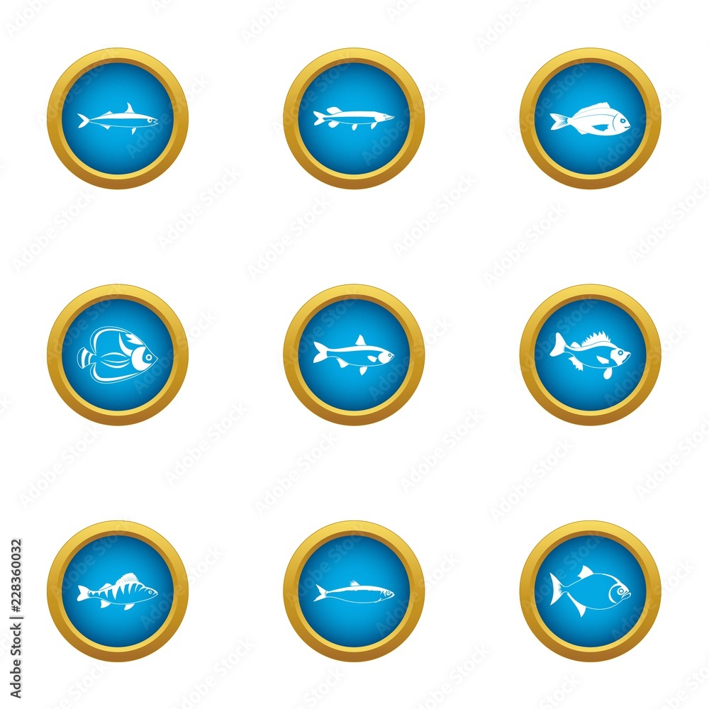 Catch fish icons set. Flat set of 9 catch fish vector icons for web isolated on white background Catch fish icons set. Flat set of 9 catch fish vector icons for web isolated on white background
