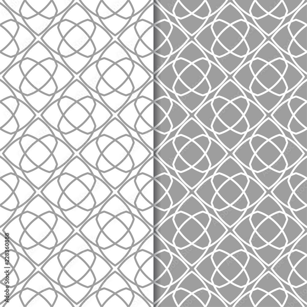 Fototapeta premium Gray and white geometric ornaments. Set of seamless patterns