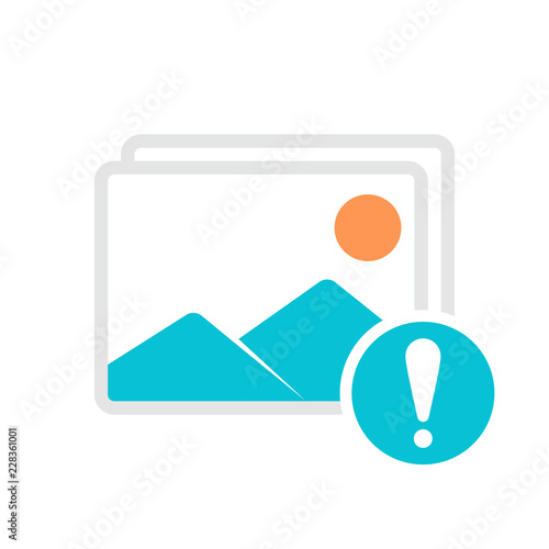 Image Gallery Icon Symbol. Vector Illustration of Image, Photo and Album Meaning Concept with exclamation mark. Picture Icon and alert, error, alarm, danger symbol