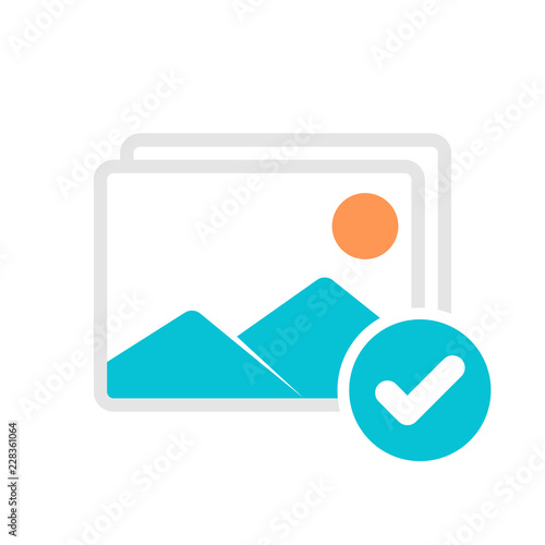 Image Gallery Icon Symbol. Vector Illustration of Image, Photo and Album Meaning Concept with check sign. Picture Icon and approved, confirm, done, tick, completed symbol