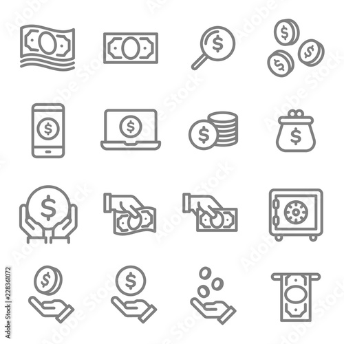 Vector Line Icon Set. Contains such Icons as Wallet  Safe  Internet Banking  Cash  Coin  Saving and more.