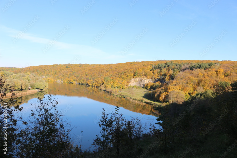 Autumn forest is on the shores of the forest lake Autumn forest is on the shores of the forest lake