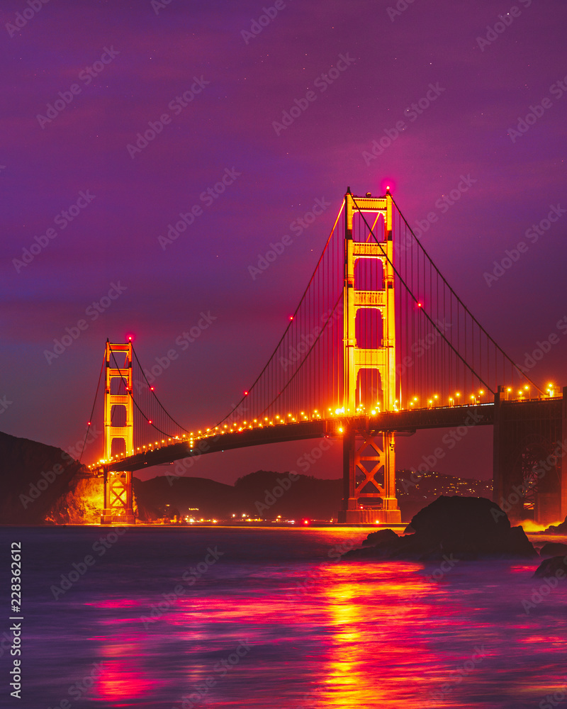 Golden Gate bridge lit up at night Golden Gate bridge lit up at night