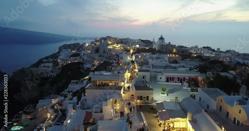 Aerial of Coastal Greece, Santorini at Night