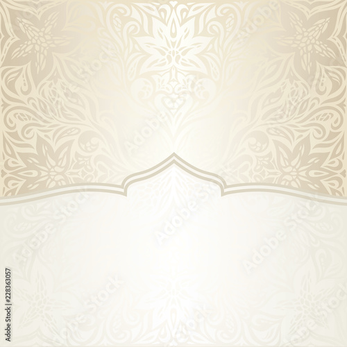 Wedding Floral decorative vintage mandala Background Ecru Bege pale wallpaper pattern design with golden copy space