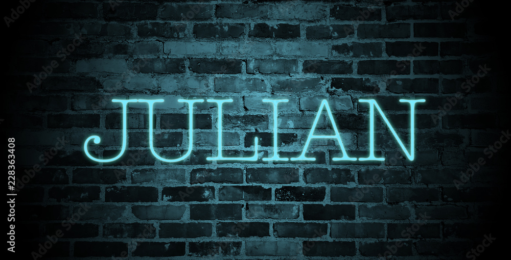 first name Julian in blue neon on brick wall Stock-Illustration | Adobe  Stock
