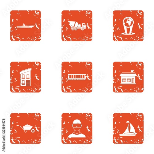 Establishment icons set. Grunge set of 9 establishment vector icons for web isolated on white background