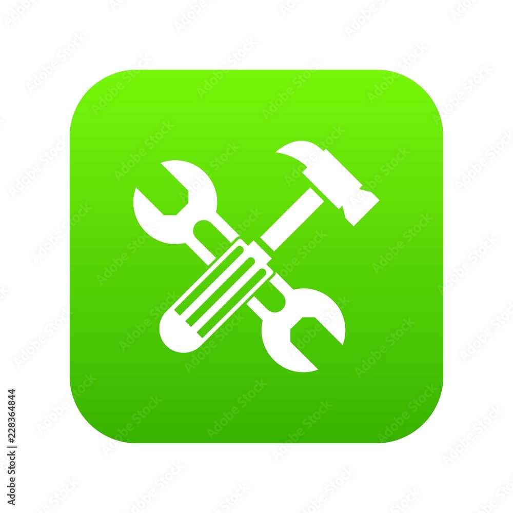 Hammer and screw wrench icon digital green for any design isolated on white vector illustration Hammer and screw wrench icon digital green for any design isolated on white vector illustration